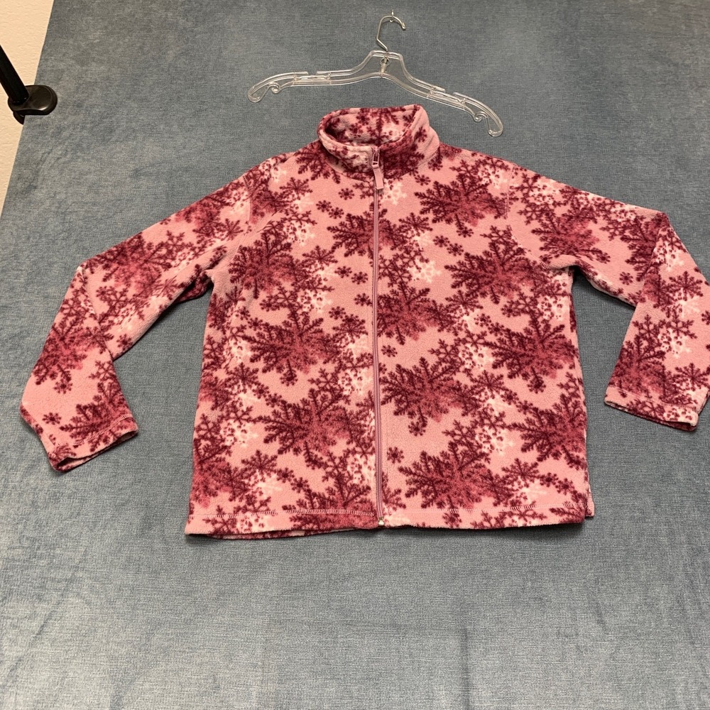 St. John's Bay Fleece Jacket Womens Medium Pink Burgundy Snowflake Full Zip